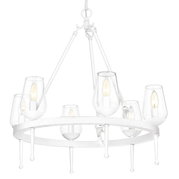 Regent Textured White Plaster Six-Light Chandelier with Clear Glass Shade, image 3